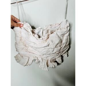 ANTHROPOLOGY Beige White Crop Ruched Zip Up Back Tube Top Size Small